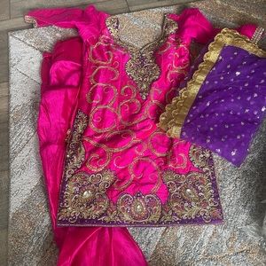 Hot pink and purple patiala suit